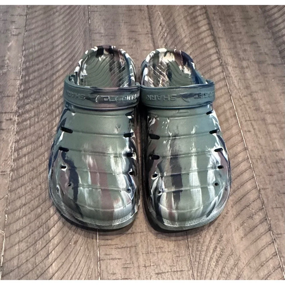 Rugged Shark Mens Camo Clogs Green Brown Camouflage Slip On Water Shoes Size 7